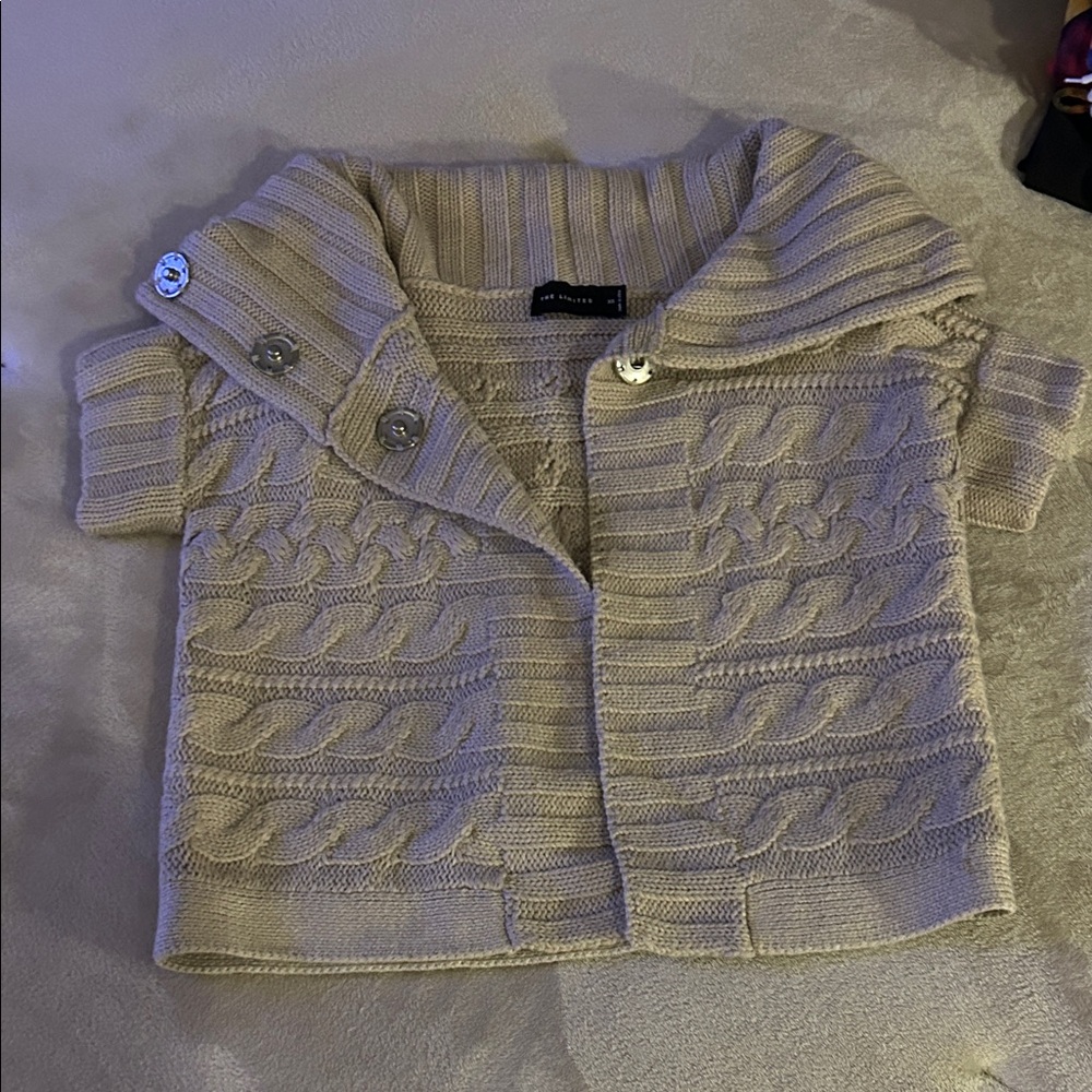The Limited Cream Cable-Knit Button-Shoulder Cardigan